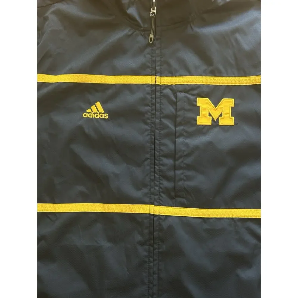 Adidas Michigan Wolverines Windbreaker Jacket Men Size Lg Full Zip Blue/Yellow